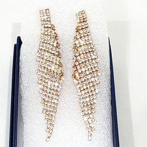 White Austrian Crystal evening cocktail earrings in Rose Goldtone